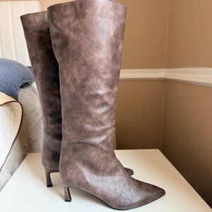 Brown Knee High Boots with Kitten Heel